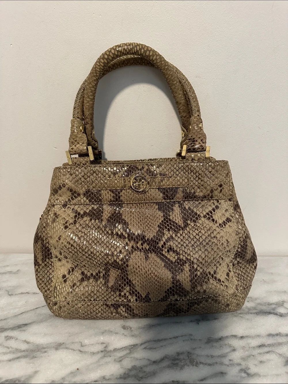 Tory Burch Python Embossed Leather Top Handle Satchel Bag